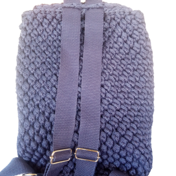 Πλεκτή μπλε τσάντα πλάτης (backpack-πολυέστερ) - νήμα, πλάτης, μεγάλες, all day, πλεκτές τσάντες - 2
