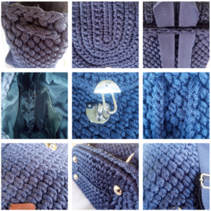 Πλεκτή μπλε τσάντα πλάτης (backpack-πολυέστερ) - νήμα, πλάτης, μεγάλες, all day, πλεκτές τσάντες - 5
