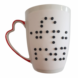 Κούπα με γραφή braille (γραφή τυφλών) από πολυμερικό πηλό - πηλός, πορσελάνη, κούπες & φλυτζάνια