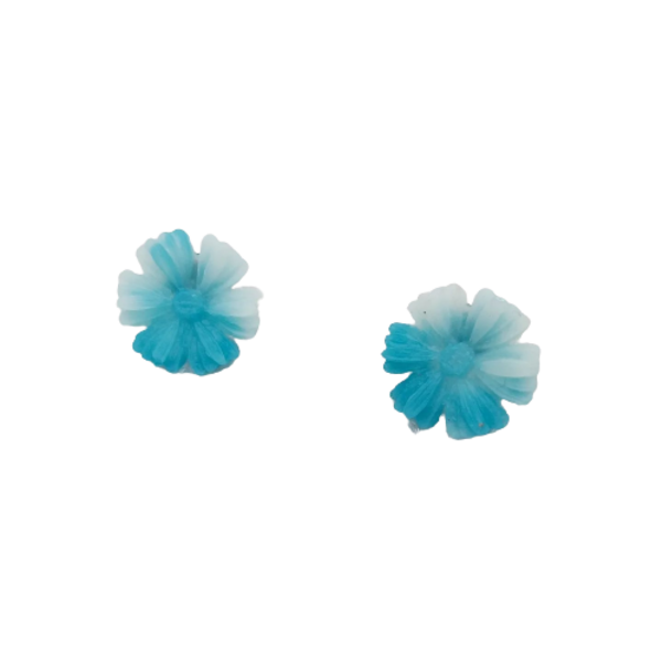 Σκουλαρίκια boho από υγρό γυαλί καρφωτά 'λουλούδι' - γαλάζιο/λευκό - γυαλί, απαραίτητα καλοκαιρινά αξεσουάρ, καρφωτά, boho