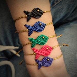 Βραχιόλι χειροποίητο μακραμέ ψαράκι σε διάφορα χρώματα - ψάρι, μακραμέ, κορδόνια, χεριού, αυξομειούμενα - 4