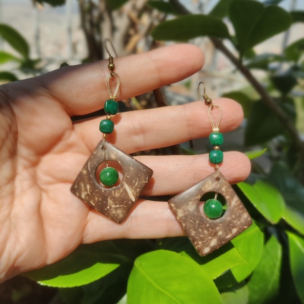 Σκουλαρίκια coconut green - ημιπολύτιμες πέτρες, κρεμαστά, γάντζος - 2