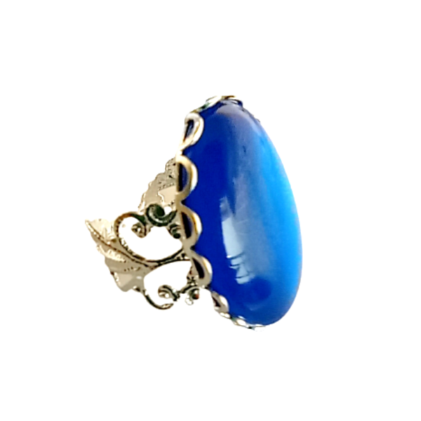 Δαχτυλίδι οβάλ σε ασημί βάση και μπλε καμπουσον ρητίνης - ημιπολύτιμες πέτρες, ορείχαλκος, μεγάλα, αυξομειούμενα, φθηνά