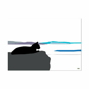 Αφίσα ArtPrint | Η Γάτα της Σαντορίνης| Διαστάσεις 29,7*42 εκ. A3 | Εκτύπωση ματ σε χαρτί 170 γρ | χρώματα λευκό, γκρι, τιρκουάζ - αφίσες, ξενοδοχείου