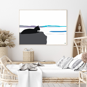 Αφίσα ArtPrint | Η Γάτα της Σαντορίνης| Διαστάσεις 29,7*42 εκ. A3 | Εκτύπωση ματ σε χαρτί 170 γρ | χρώματα λευκό, γκρι, τιρκουάζ - αφίσες, ξενοδοχείου - 2