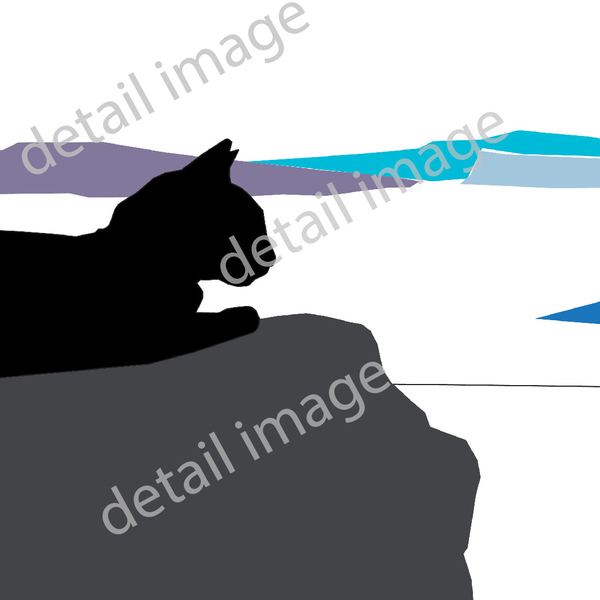 Αφίσα ArtPrint | Η Γάτα της Σαντορίνης| Διαστάσεις 29,7*42 εκ. A3 | Εκτύπωση ματ σε χαρτί 170 γρ | χρώματα λευκό, γκρι, τιρκουάζ - αφίσες, ξενοδοχείου - 4
