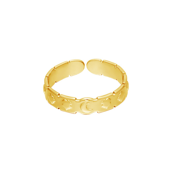 Επιχρυσωμένο ατσάλινο δαχτυλίδι με σχέδιο μισοφέγγαρο - επιχρυσωμένα, φεγγάρι, βεράκια, ατσάλι, αυξομειούμενα