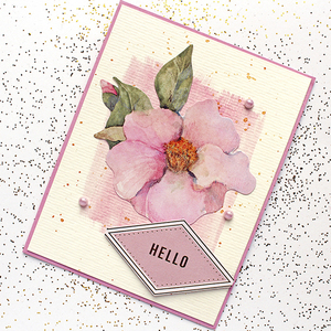 Ευχετήρια κάρτα Hello με ροζ λουλούδι - birthday, γιορτή, γενική χρήση - 2