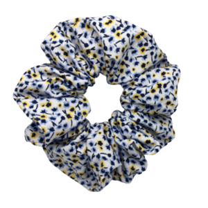 Υφασμάτινο λαστιχάκι - blue yellow floral - ύφασμα, κορίτσι, φλοράλ, για τα μαλλιά, λαστιχάκια μαλλιών