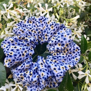 Υφασμάτινο λαστιχάκι - blue yellow floral - ύφασμα, κορίτσι, φλοράλ, για τα μαλλιά, λαστιχάκια μαλλιών - 5