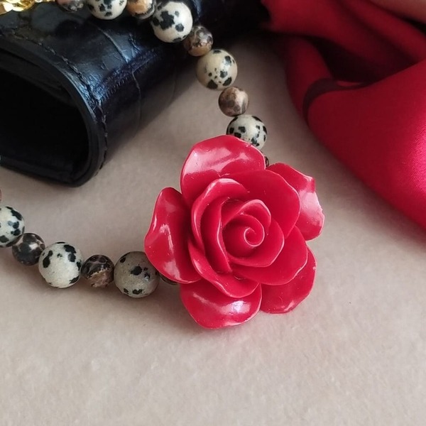 "Jungle Rose" - Βραχιόλι με ημιπολύτιμες πέτρες - ημιπολύτιμες πέτρες, λουλούδι, χεριού, αυξομειούμενα - 5