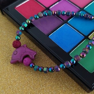 "Purple Fish" - Βραχιόλι με ημιπολύτιμες πέτρες - ημιπολύτιμες πέτρες, ψάρι, αιματίτης, χεριού, αυξομειούμενα - 3