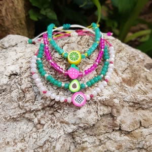 Βραχιόλι Χεριού με Dragon Fruit από φίμο και κρύσταλλα λευκά - πηλός, χάντρες, χεριού, αυξομειούμενα - 5