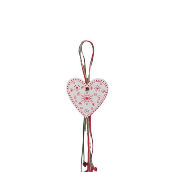 Άσπρη Κόκκινη Ξύλινη Καρδιά με Πολύχρωμα Κορδόνια Και Ακρυλικές Γυάλινες Χάντρες Γούρι για το Σπίτι 17 cm - ξύλο, δασκάλα, γούρια
