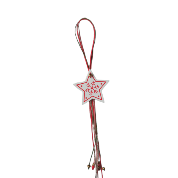 Άσπρο Κόκκινο Ξύλινο Χριστουγεννιάτικο Αστέρι με Χιονονιφάδα με Πολύχρωμα Κορδόνια Και Ακρυλικές Γυάλινες Χάντρες Γούρι για το Σπίτι 23 cm - ξύλο, αστέρι, στολίδια