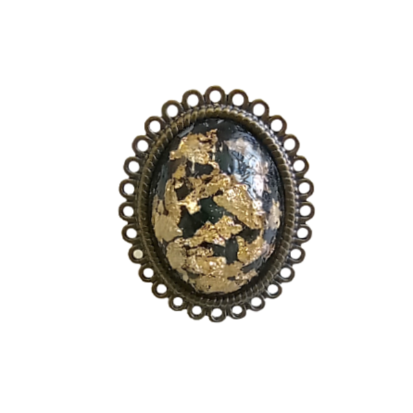 Δαχτυλίδι σε οβάλ μπρούτζινη βάση και καμπουσον με φύλλα χρυσού - ημιπολύτιμες πέτρες, γυαλί, μπρούντζος, μεγάλα, αυξομειούμενα - 2