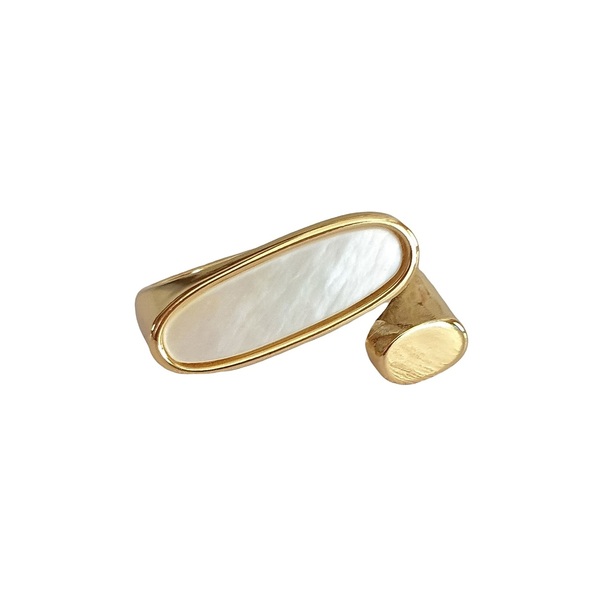 Δαχτυλίδι με πέτρα mother of pearl από ασήμι με χρυσό επιχρύσωμα αυξομειούμενο - ασήμι, φίλντισι, επιχρυσωμένα, μεγάλα, αυξομειούμενα