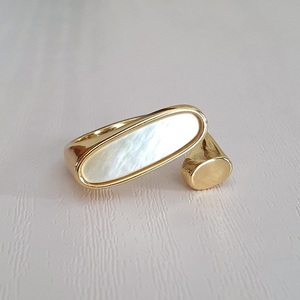 Δαχτυλίδι με πέτρα mother of pearl από ασήμι με χρυσό επιχρύσωμα αυξομειούμενο - ασήμι, φίλντισι, επιχρυσωμένα, μεγάλα, αυξομειούμενα - 4