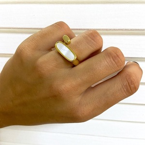 Δαχτυλίδι με πέτρα mother of pearl από ασήμι με χρυσό επιχρύσωμα αυξομειούμενο - ασήμι, φίλντισι, επιχρυσωμένα, μεγάλα, αυξομειούμενα - 3