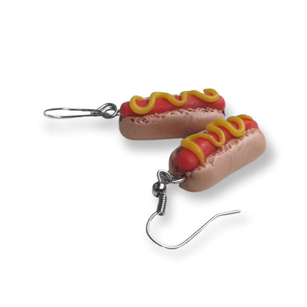 σκουλαρίκια hot dog/ κρεμαστά/ μικρά/πολυμερικός πηλός/χειροποίητα - πηλός, μικρά, κρεμαστά, γάντζος
