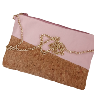 Χειροποίητη τσάντα φελλού χιαστί ροζ 29Χ18 - ύφασμα, φάκελοι, χιαστί, φελλός