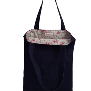 Υφασμάτινη tote τσάντα "σκούρο μπλε τζιν_vintage φλοράλ" 42x32cm - ύφασμα, ώμου, φλοράλ, tote, πάνινες τσάντες - 3