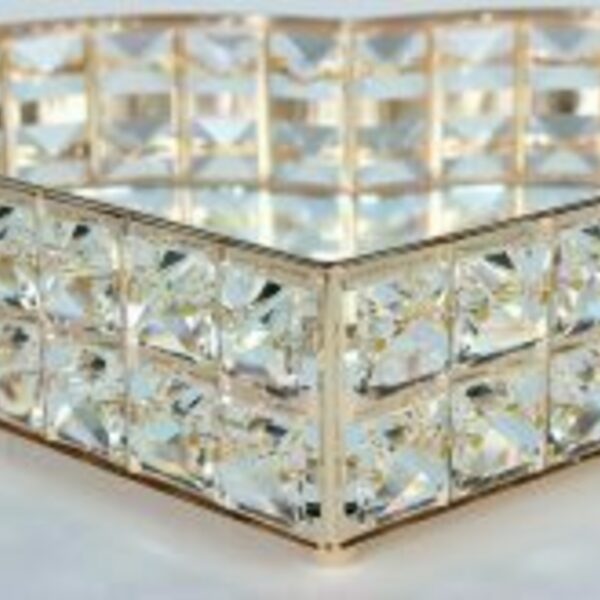 Δίσκος μεταλλικός με καθρέπτη και κρύσταλλα 31Χ23Χ7 εκ. χρυσός - γυαλί, σπίτι, μέταλλο, πιατάκια & δίσκοι