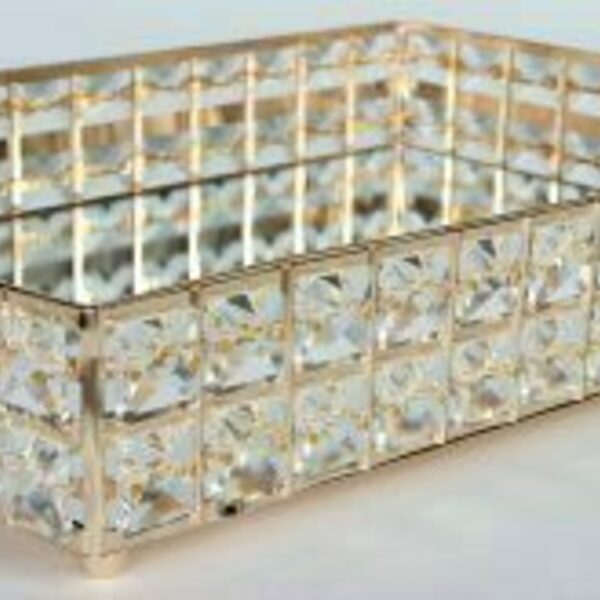 Δίσκος μεταλλικός με καθρέπτη και κρύσταλλα 31Χ23Χ7 εκ. χρυσός - γυαλί, σπίτι, μέταλλο, πιατάκια & δίσκοι - 2
