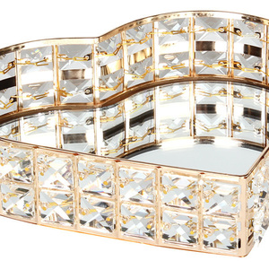Δίσκος μεταλλικός καρδιά με καθρέπτη και κρύσταλλα 26Χ24Χ7 εκ. χρυσός - γυαλί, σπίτι, πιατάκια & δίσκοι