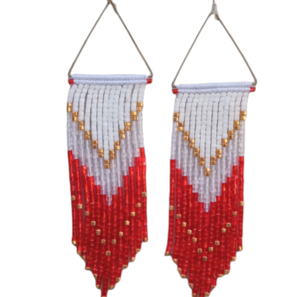 Miyuki Earrings Μακριά Χειροποίητα Μοναδικά Σκουλαρίκια Με Χάντρες Λευκό Διάφανο Χρυσό Κόκκινο Αγίου Βαλεντίνου - μέταλλο, κοσμήματα