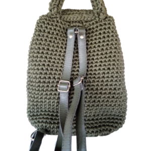 Πλεκτή λαδί τσάντα πλάτης (backpack) με πλεκτό χερούλι - νήμα, πλάτης, μεγάλες, all day, πλεκτές τσάντες - 2
