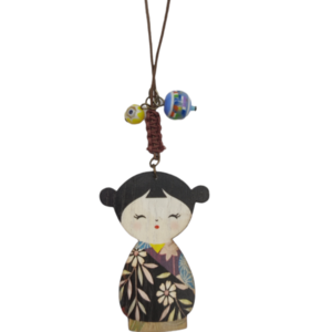 Ξύλινο μακρύ κολιέ geisha brown kimono - ξύλο, charms, μακριά - 2