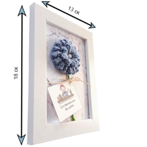Δώρο για δασκάλα καδράκι με πλεκτό μπλε λουλούδι 18*13 εκ. - πίνακες & κάδρα, δώρα για δασκάλες - 3