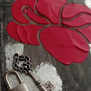 Ξύλινο χειροποίητο πινακακι με κόκκινο λουλούδι - 11,5*15εκ - ξύλο, σπίτι, διακοσμητικά - 2