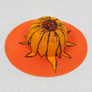 Ζωγραφισμένο στο χέρι γυναικείο καπέλο πορτοκαλί Ηλιοτρόπιο - γυναικεία, χειροποίητα, ψάθινα