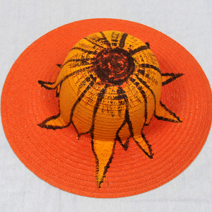 Ζωγραφισμένο στο χέρι γυναικείο καπέλο πορτοκαλί Ηλιοτρόπιο - γυναικεία, χειροποίητα, ψάθινα - 2