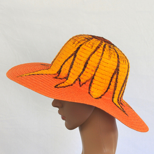Ζωγραφισμένο στο χέρι γυναικείο καπέλο πορτοκαλί Ηλιοτρόπιο - γυναικεία, χειροποίητα, ψάθινα - 3