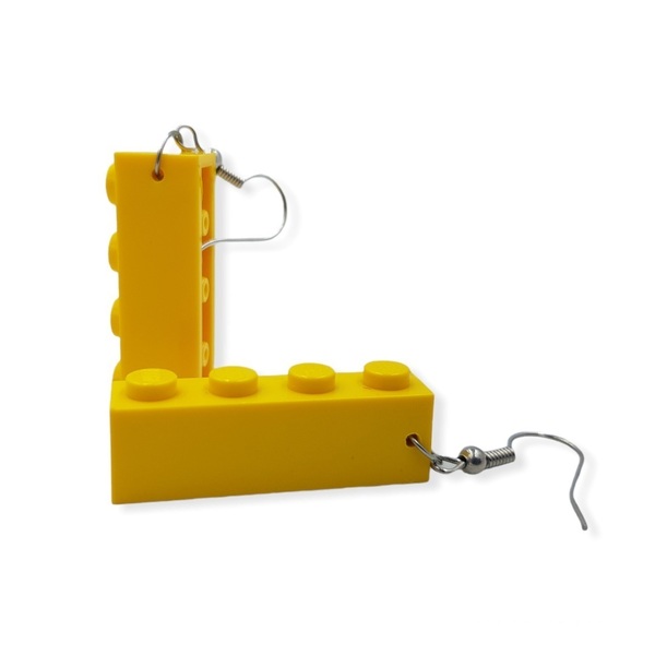 Σκουλαρίκια κρεμαστά απο πλαστικά τουβλάκια - Κίτρινο 3.2 x 0.8 εκ. - πλαστικό, κρεμαστά, γάντζος, φθηνά - 3