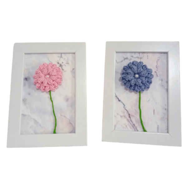 Δώρο για δασκάλα καδράκι με πλεκτό ροζ λουλούδι 18*13 εκ. - πίνακες & κάδρα - 5