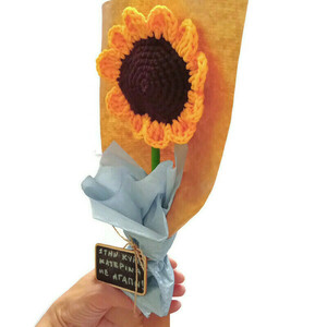 Δώρο για δασκάλα ανθοδέσμη πλεκτό ηλιοτρόπιο - ύψος 35 εκ - διακοσμητικά - 2