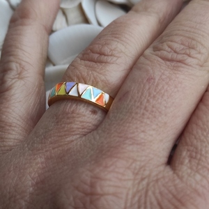 Δαχτυλίδι επίχρυσο με σμάλτο multi colour - επιχρυσωμένα, βεράκια, ατσάλι, αυξομειούμενα, φθηνά