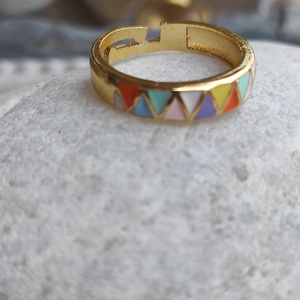 Δαχτυλίδι επίχρυσο με σμάλτο multi colour - επιχρυσωμένα, βεράκια, ατσάλι, αυξομειούμενα, φθηνά - 2