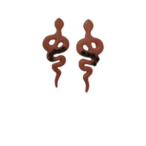 Καρφωτά σκουλαρίκια από πολυμερικό πηλό, σχήμα φίδι, καφέ μαύρο - πηλός, ατσάλι, κρεμαστά, μεγάλα, καρφάκι - 2