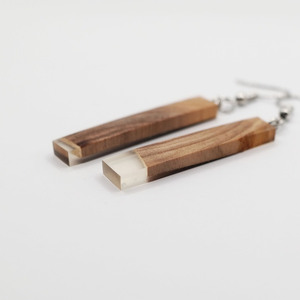 Σκουλαρίκια με ξύλο ελιάς και διάφανο υγρό γυαλί - μήκος 4.2 εκ - ξύλο, γυαλί, boho, κρεμαστά - 2