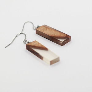 Σκουλαρίκια με ξύλο κερασιάς και διάφανο υγρό γυαλί - μήκος 2.8 εκ - ξύλο, γυαλί, μικρά, boho, κρεμαστά - 2