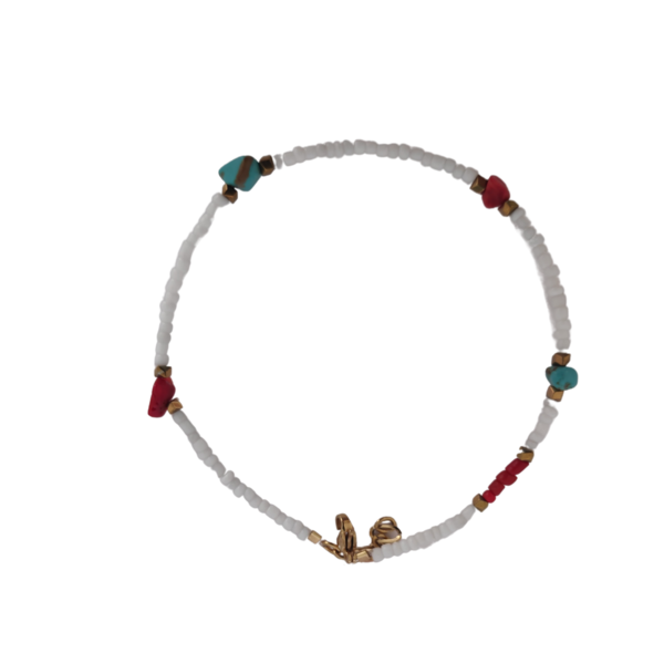 Βραχιόλι ποδιού(anklet)με λευκές χάντρες - charms, χάντρες, ατσάλι, ποδιού, αυξομειούμενα