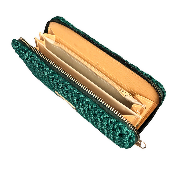 Πλεκτό πράσινο πορτοφόλι με φερμουάρ - Διατάσεις:20*11 εκ. - statement, νήμα, πλεκτό, δώρα για γυναίκες, πορτοφόλια - 4