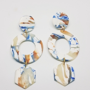 Semiramis - Handmade polymer clay earrings - πηλός, μακριά, κρεμαστά, μεγάλα, καρφάκι - 2