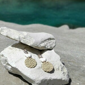 Io - Handmade polymer clay earrings - πηλός, μακριά, κρεμαστά, μεγάλα, καρφάκι