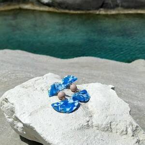 Naiades - Handmade polymer clay earrings - πηλός, μακριά, κρεμαστά, μεγάλα, καρφάκι